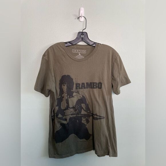 Men’s Rambo Sylvester Stallone Forest Green Graphic Tee Size L - Picture 1 of 5